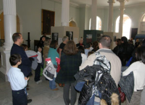 Students, teachers, and parents from the Atlantis Charter School in Fall River, Mass., viewing the exhibit 
