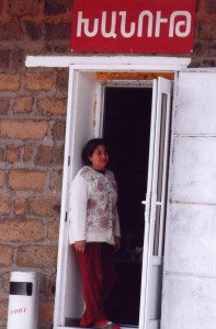 Shopowner in Oojan waits for a customer in her "khanoot." (Photo by Tom Vartabedian)