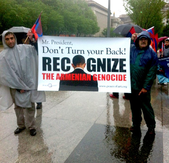 Armenian-Americans demand Armenian Genocide recognition during a protest.