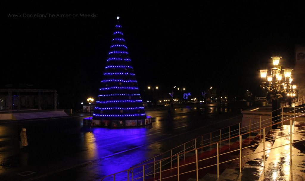 Christmas tree on Rebirth Square in Stepanakert (Photo by Arevik Danielian, The Armenian Weekly)