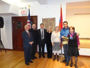 Dr. Ara Caprielian, Fr. Mesrob Lakissian, Dr. Artak Movsisyan, Asdghig Sevag, New York Chapter Executive member, Hasmig Aprahamian, Hakob Melkonian, Regional Executive member, and Arevik Caprielian, New York Chapter Executive secretary