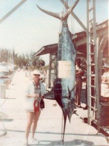 Ahnert with a 350-pound blue marlin she caught after a 2-hour battle in the Bahamas.
