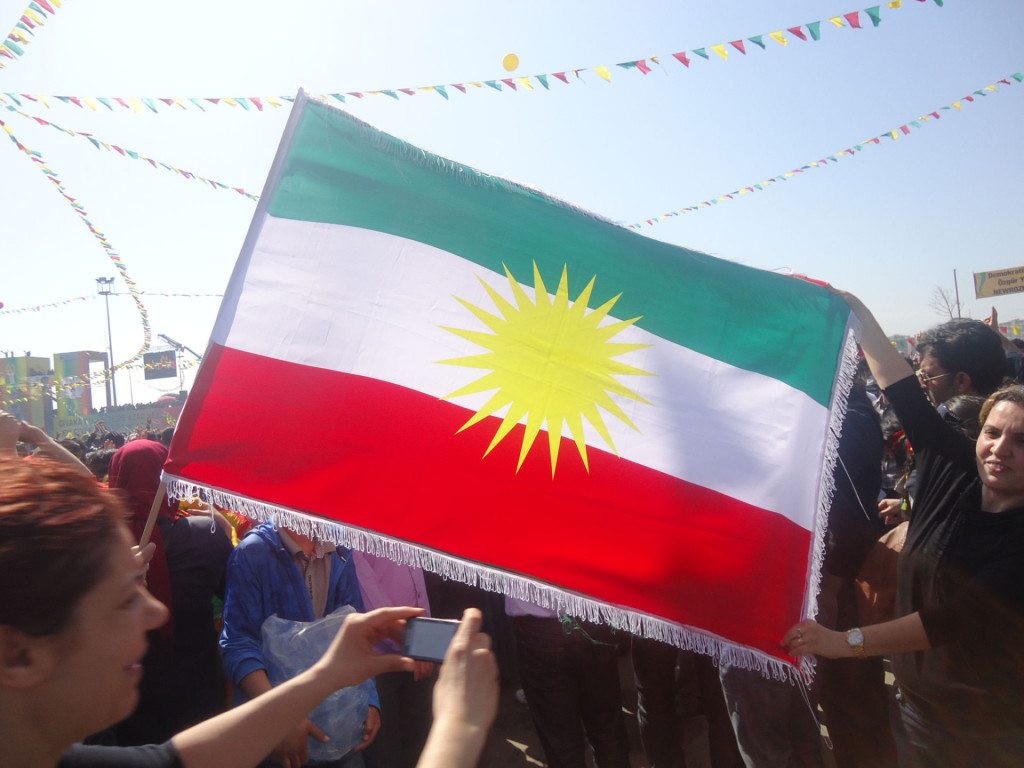 A Kurdish flag during the Newroz celebrations this year. (Photo by Gulisor Akkum)