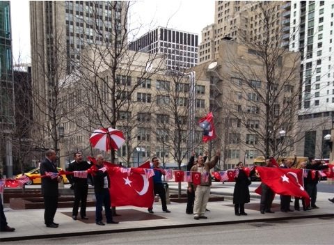 Turkish demonstrators chanting, ‘You deserved it! You deserved it!’ at the Armenians, Assyrians, and Greeks demanding an end to Turkey’s campaign of genocide denial.