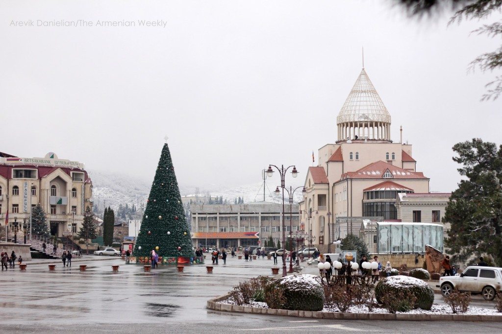 Christmas tree on Renaissance Square in Stepanakert (Photo by Arevik Danielian, The Armenian Weekly)