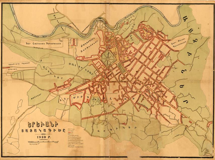 The first published administrative map of Yerevan published in 1920, just weeks before the fall of the First Republic.