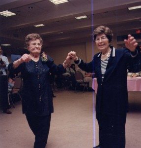 Sisters Ojen Vartabedian, left, and Vergeen Fundeklian, at a 90th birthday dance.