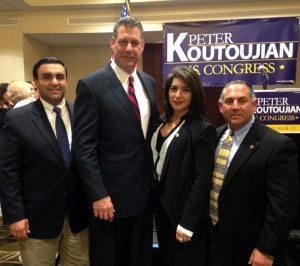 Massachusetts fifth Congressional district candidate, Sheriff Peter Koutoujian, with ANCA activists Raffi Karakashian, Tamar Kanarian and National Board Member Steve Mesrobian on the evening of the special Democratic primary.
