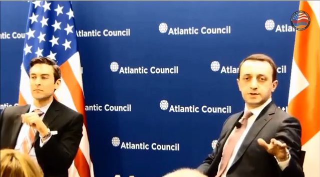 Georgia Prime Minister Irakli Garibashvili comments on the socio-economic development of Javakhk in response to an inquiry by ANCA Fellow Lilit Gasparyan at an Atlantic Council briefing.