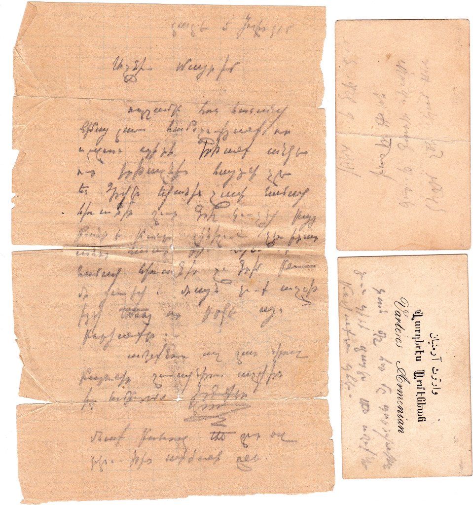 Letter from Varteres Armenyan written from Talas, July 1915.