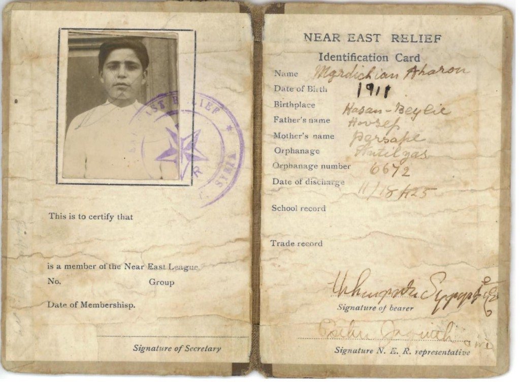 The Near East Relief ID of orphaned Armenian Genocide survivor Aharon Meguerditchian