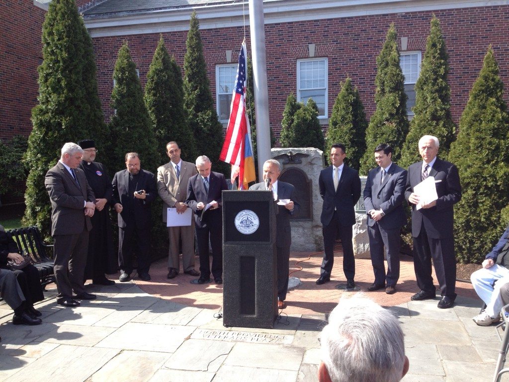 Mayor Charles Lombardi welcoming the crowd in North Providence