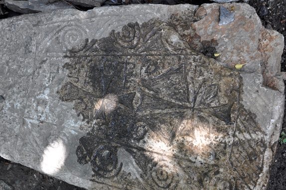 A khachkar recently found outside the khan by a construction crew putting in a new road