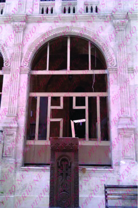 St. Gregory the Illuminator Church in the Nor Kyough neighborhood of Aleppo in Ruins. (Photo by Perio News) 