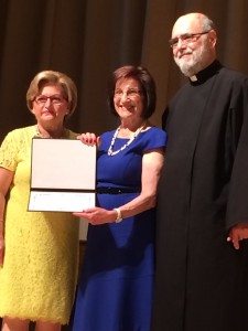 (L-R) Principal Houry Boyamian, Araxie Poladian, and Rev. Archpriest Antranig Baljian. Poladian is retiring after serving as a preschool teacher for 44 years in Armenian schools; 15 of those years were at SSAES.