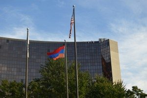 It was uplifting to see the Armenian flag flying over the hotel on a perfect August evening. (Photo by Mark Gavoor)
