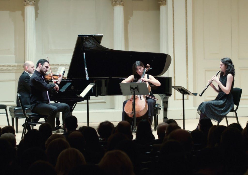 (L-R) Sarkis Zakarian on piano, Samvel Arakelyan on violin, Lilit Kurdiyan on cello, and Lauren Williams on oboe.