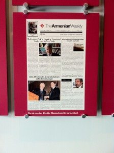 The Armenian Weekly's front page featured at the Newseum's “One Nation with News for All” exhibit.