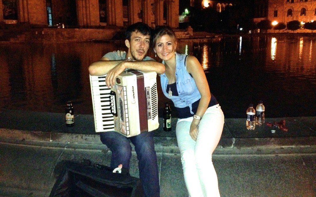 Seguy and I during my debut as a street performer, at the fountain in Yerevan’s Republic Square.