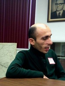 Artak Beglaryan during the interview at the Armenian Weekly offices (photo: Rupen Janbazian)