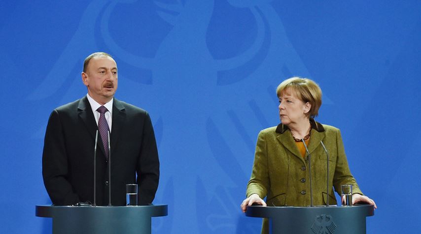 The Jan. 21 meeting between German Chancellor Angela Merkel and Aliyev was designed to soothe bruised egos on the Azerbaijani side, which is why human rights abuses were barely mentioned.  (Photo: Official website of the Azerbaijani President)