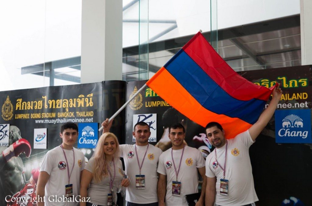 The Armenian delegation waving the flag (photo: Ric Gazarian)