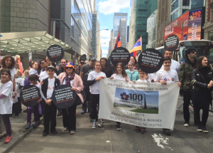 HMADS students and parents marching to Times Square on April 26