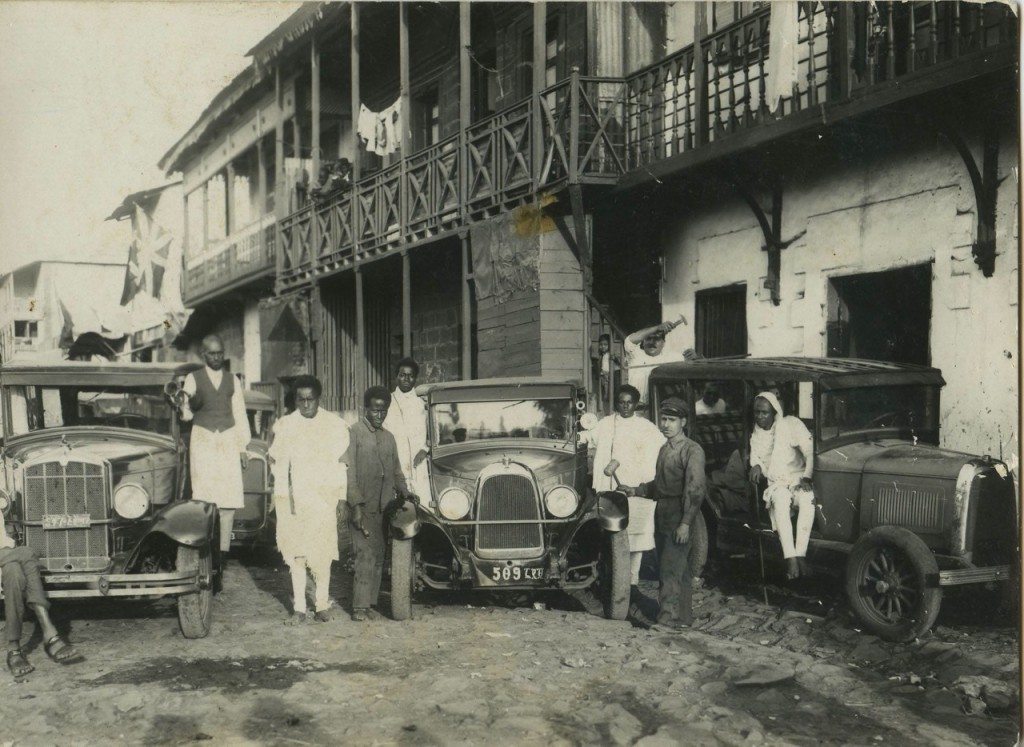 Early taxi rank in the early 1930’s—Armenian chauffeurs, Addis Ababa, Ethiopia. (The buildings in the background are in typical Armenian style.) (Photo courtesy of Varouj Mavlian)