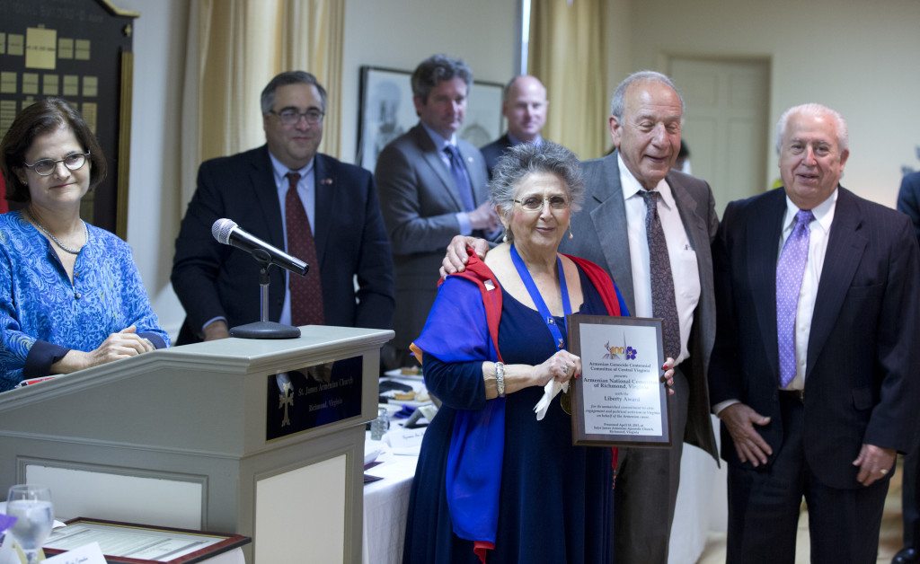 Presenting the Liberty Award to ANCA members Melanie Kerneklian, Bedros Bandazian, and Dr. Murad Kerneklian