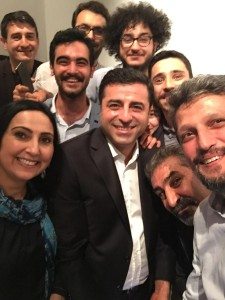 HDP candidates and supporters, including party co-chairman Selahattin Demirtaş (center) and Garo Paylan (right) at the HDP offices in Istanbul (Photo: Garo Paylan's Twitter page)