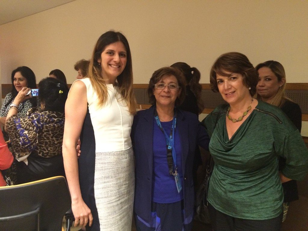 Karine Shnorhokian and Sandra Vartanian with SIW President Ouafa Hajj (center)