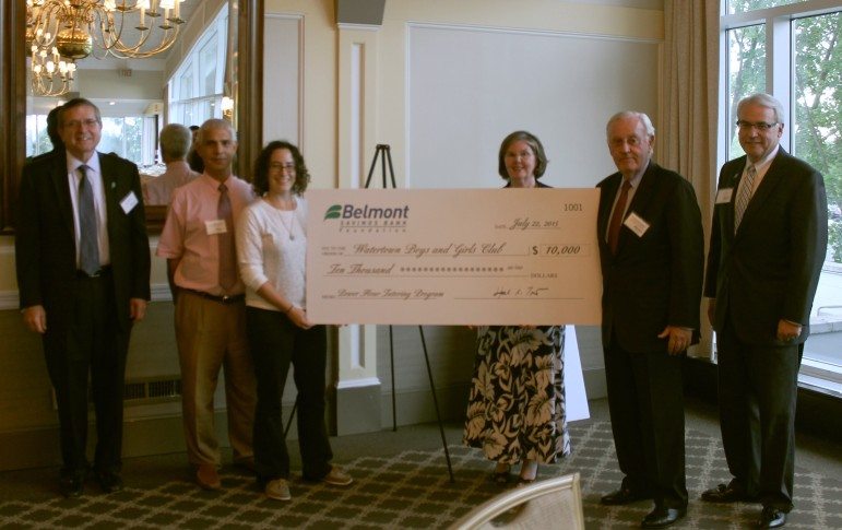 (L to R): Bob Mahoney, President and CEO of Belmont Savings and director of the Foundation; Paul DerBoghosian, President Watertown Boys and Girls Club; Renee Gaudette, Executive Director Watertown Boys and Girls Club; Pat Brusch, Belmont Savings Bank Foundation Treasurer; Robert J. Morrissey, chairman of the board of directors of Belmont Savings Bank and the Foundation; and Hal Tovin, Executive Vice President, COO and director of the Foundation. 