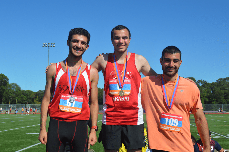 3200 Run Medalists (L-R) Samuel Chakmakjian (BOST), Daron Bedian (CHIC), Haig Minassian (NY)