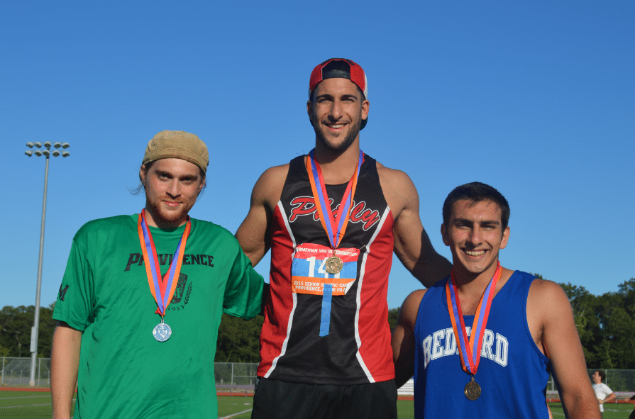 Javelin Medalists (L-R) Sevan Zobian (PROV), Mark Santerian (PHIL), Alex Avakian (BOST)