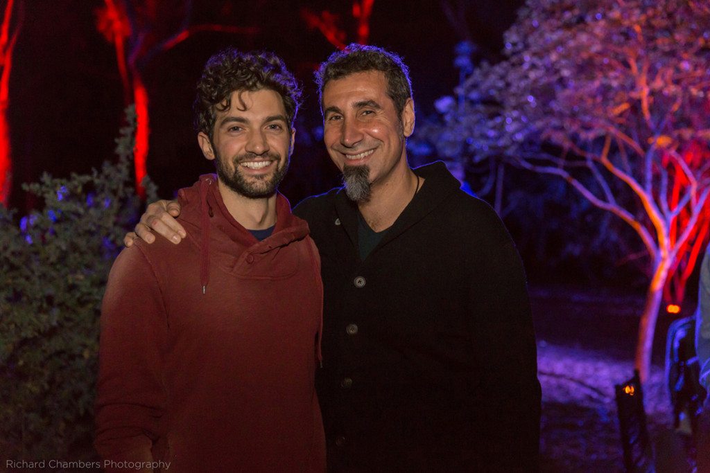 Actor David Alpay (left) and artist/activist Serj Tankian joined nearly 400 guests at an outdoor glamping (‘glamorous camping,’ a recent trend) benefit for ATP at TreePeople.