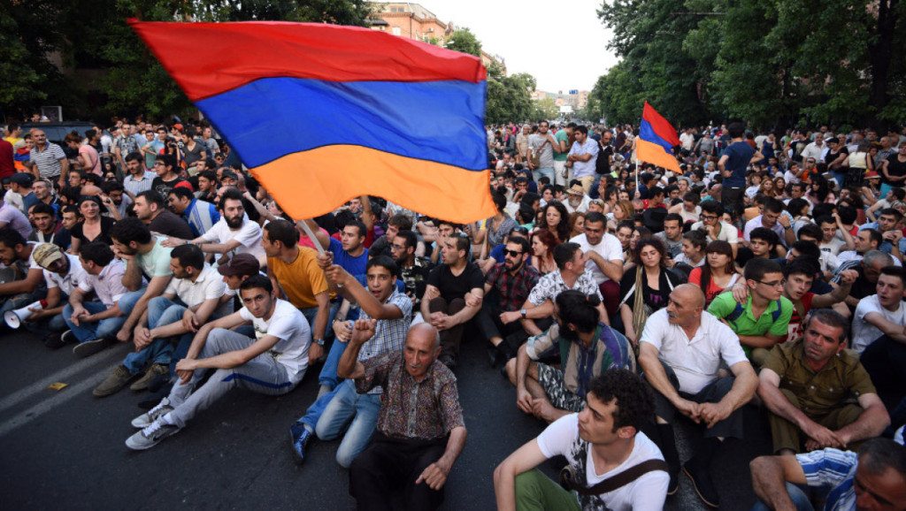A scene from the 'Electric Yerevan' protests 