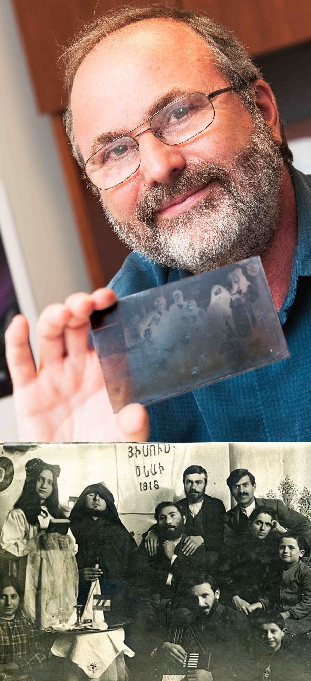 Holding an original glass negative of the photo below — one of 600 in Marsoobian’s possession (Top Photo – southernct.edu, Bottom Photo – Armen T. Marsoobian)
