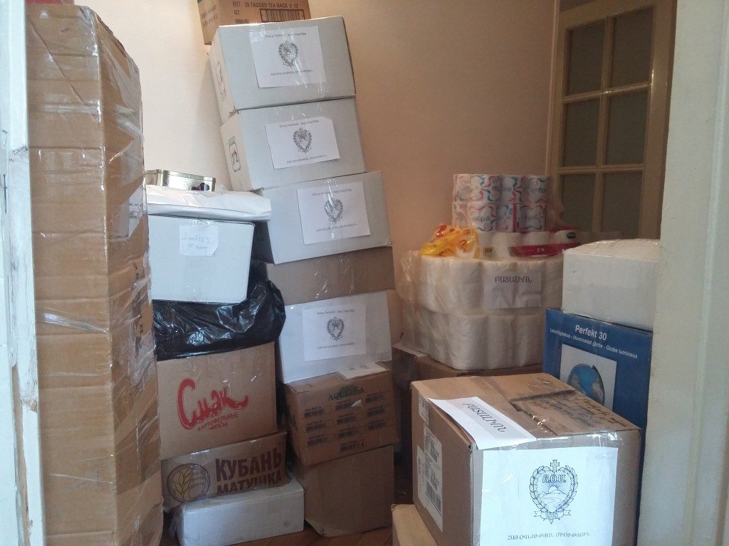 Boxes of supplies at the ARS ARtsakh headquarters (Photo: ARS CEB)
