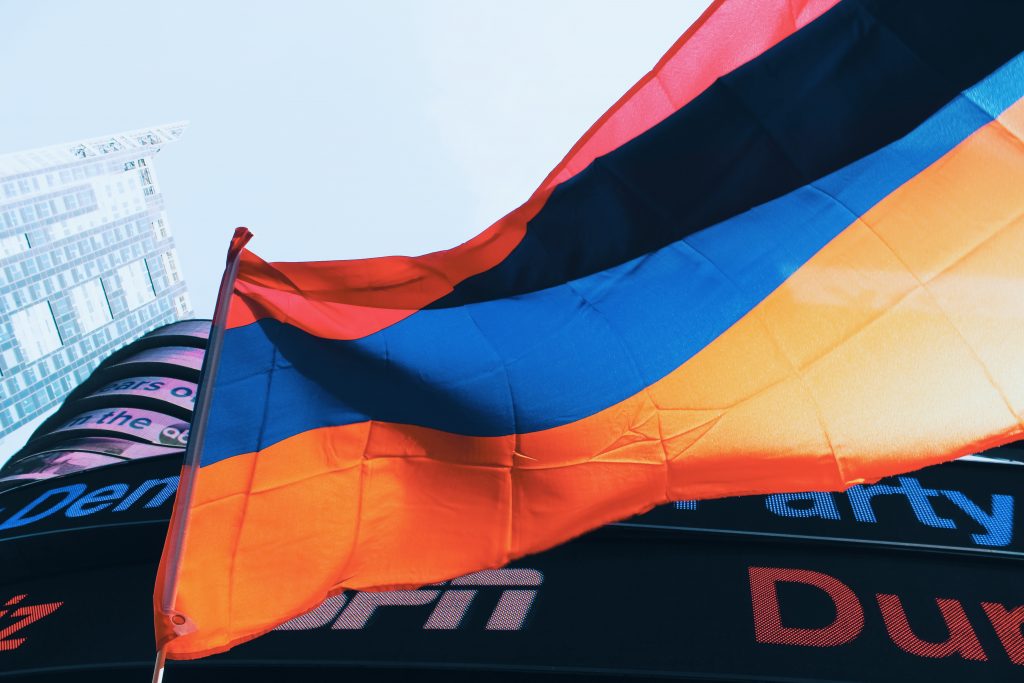 The Armenian flag proudly flies in Times Square, N.Y. (Photo: Anahid Kaprielian)