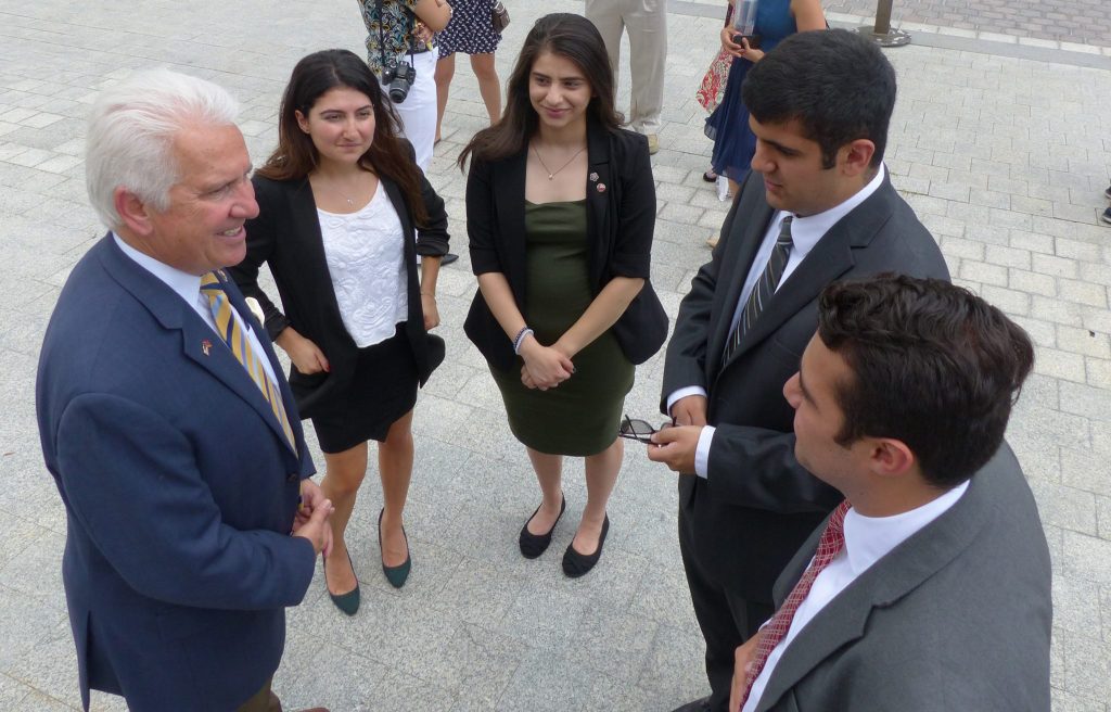 The ANCA Leo Sarkisian Interns speaking with Rep. Jim Costa (D-CA) on the steps of the Capitol just prior to his visit to Armenia.