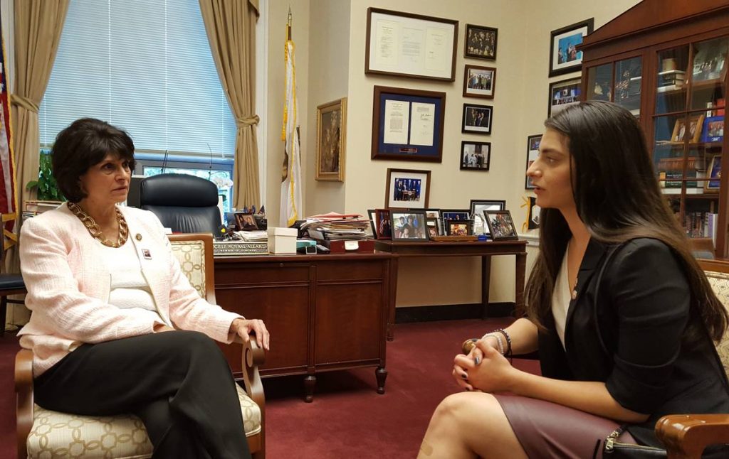 Each ANCA Leo Sarkisian intern had the opportunity to share broader Armenian American and local community concerns one-on-one with their U.S. Representative, including Alyssa Dermenjian seen here chatting with Rep. Lucille Roybal Allard (D-Calif).