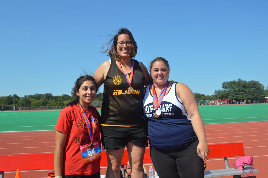 Discus medalists (L to R) Anoush Gigarjian, Michelle Hagopian, Ani Sarajian