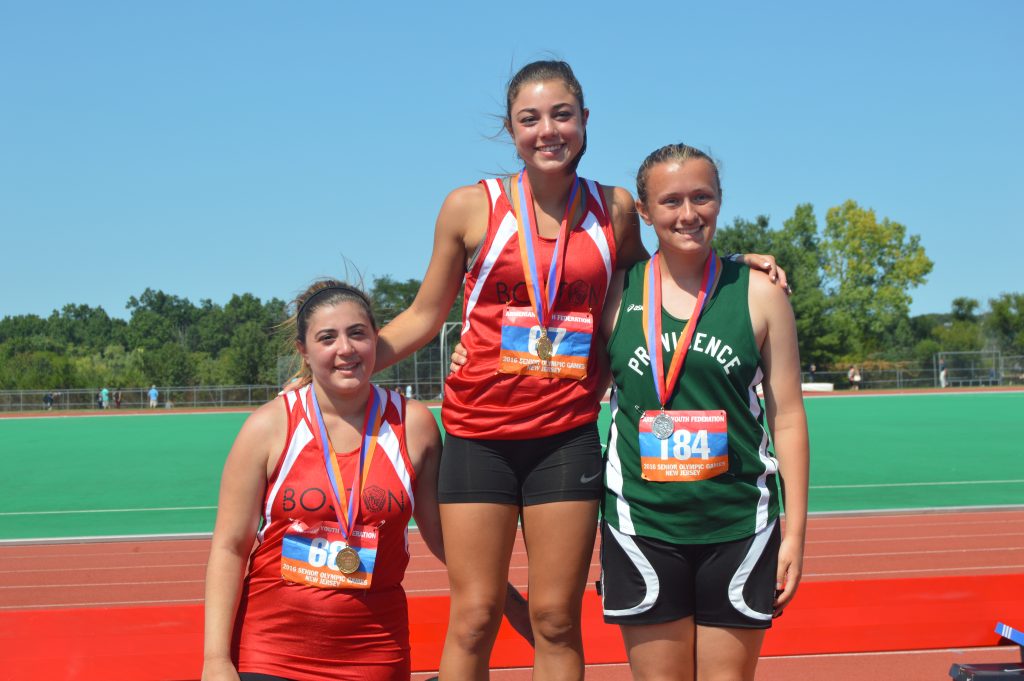 Long jump medalists (L to R) Araxi & Anoush Krafian, Mackenzie Derderian