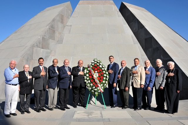  Knights of Vartan national leadership present and past at the Armenian Genocide Monument.