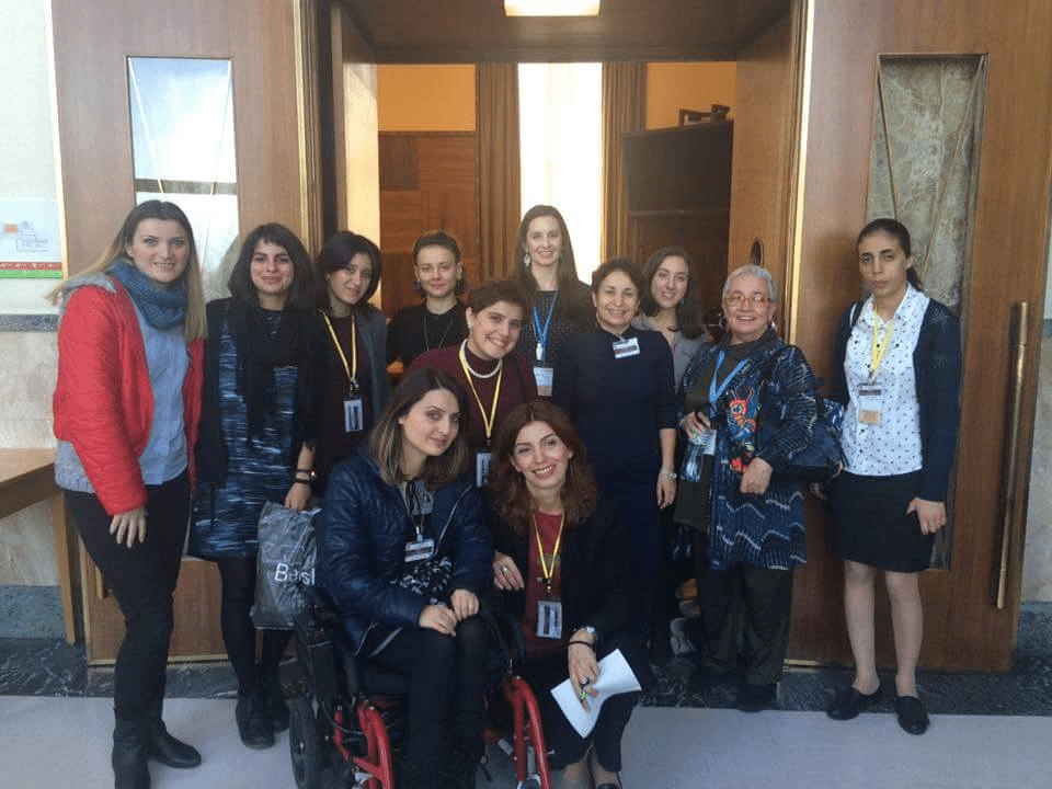Armenian civil society representatives with colleagues from IWRAW Asia Pacific after their lunch briefing with UN Committee members in Geneva
