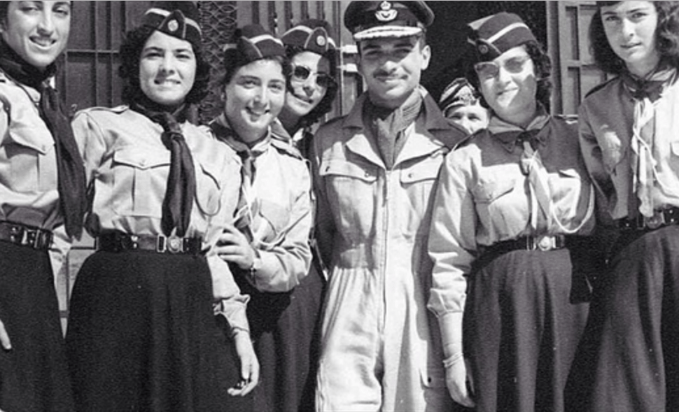 King Hussein of Jordan with Armenian Girl Scouts in 1957.