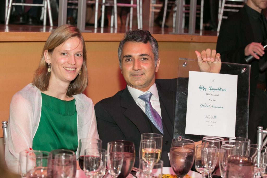 Nigol Koulajian and his wife, Eleonore. Founder and chief investment officer of the investment firm Quest Partners LLC, was honored as a Global Armenian at the AGBU 110th Anniversary Gala.