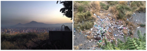 Left: A view of Mount Ararat from a vantage point in Armenia's capital, Right: A view of a garbage-strewn field, taken from from the same vantage point (Photo: Karine Vann)