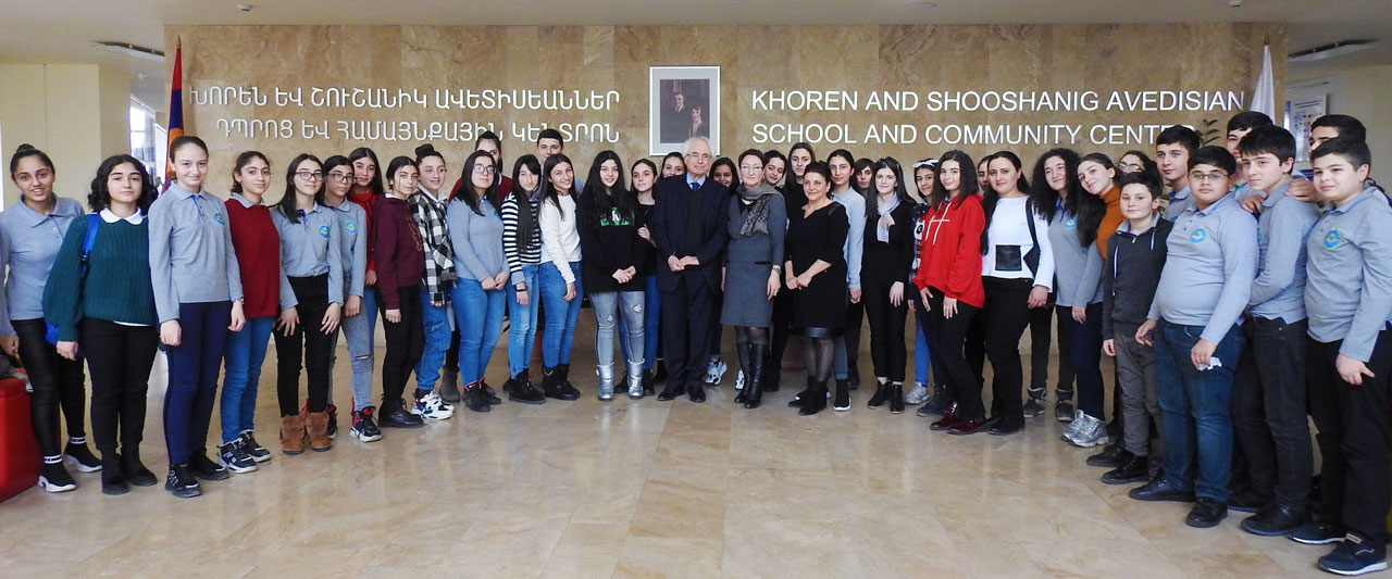 Maestro Tigran Mansurian Visits AMAA's Avedisian School in Yerevan