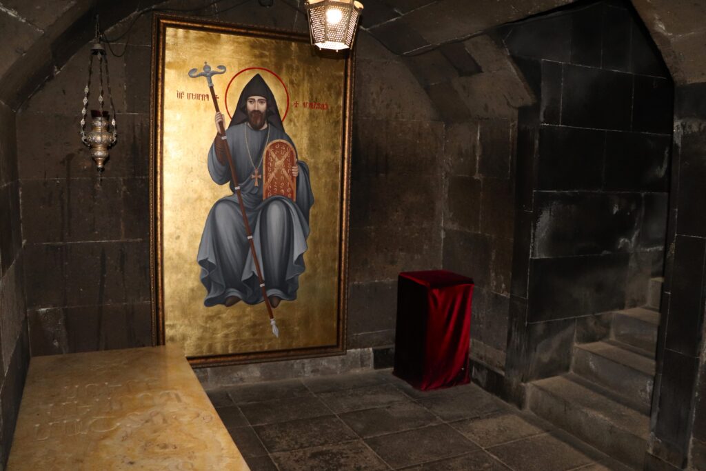 The tomb of Mesrop Mashtots at the Saint Mesrop Mashtots Church in Oshakan, Armenia